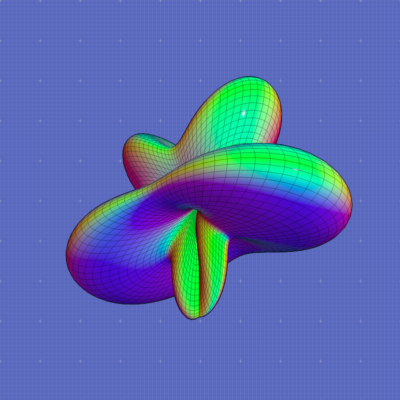 a computer generated, psychedelic multicoloured form similar to a tooth